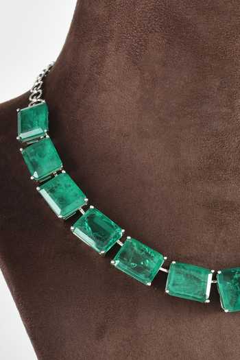 Zaza By Somya_Green Stones Magnificent Embellished Necklace Set _Online_at_Aza_Fashions
