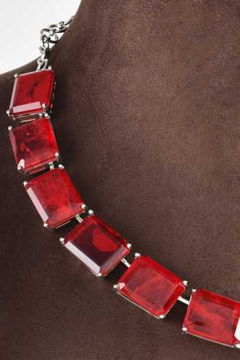 Zaza By Somya_Red Stones Magnificent Hand Embellished Necklace Set _Online_at_Aza_Fashions