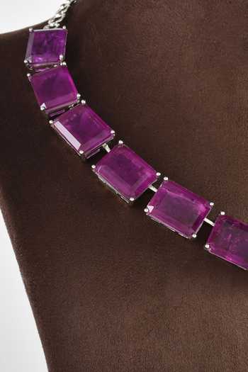 Zaza By Somya_Purple Stones Magnificent Embellished Necklace And Studs Set _Online_at_Aza_Fashions