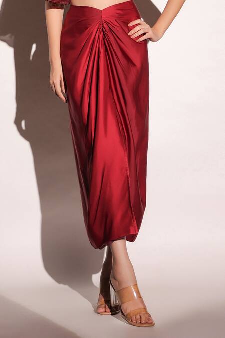 Buy B'Infinite Red Lycra Sequins Vermillion Veil Dazzling Woven Top And Draped Skirt Set Online at Aza Fashions Buy_B'Infinite_Red Lycra Sequins Vermillion Veil Dazzling Woven Top And Draped Skirt Set_Online_at_Aza_Fashions
