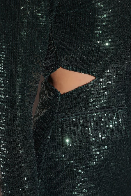 Buy_B'Infinite_Green Lycra Sequins Dazzling Blazer And Pant Set 