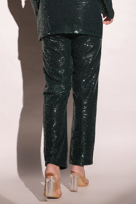 Buy_B'Infinite_Green Lycra Sequins Dazzling Tapered Trouser For Kids_Online_at_Aza_Fashions
