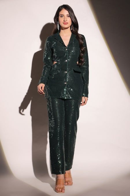 B'Infinite_Green Lycra Sequins Dazzling Blazer For Kids_Online_at_Aza_Fashions