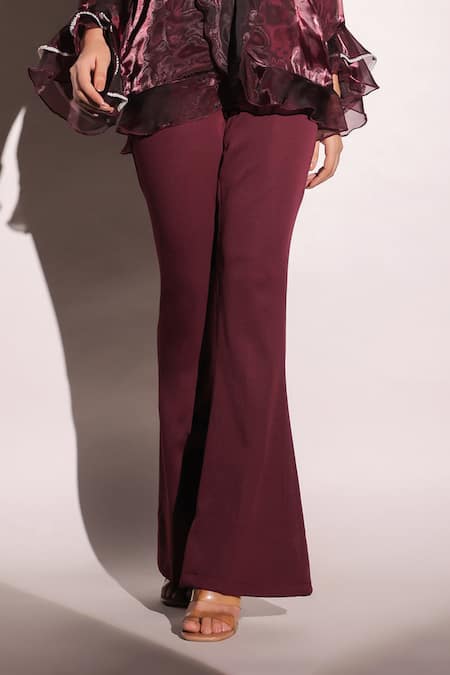 Shop_B'Infinite_Wine Organza V-neck Rasin Ruffled Top And Trouser Set 