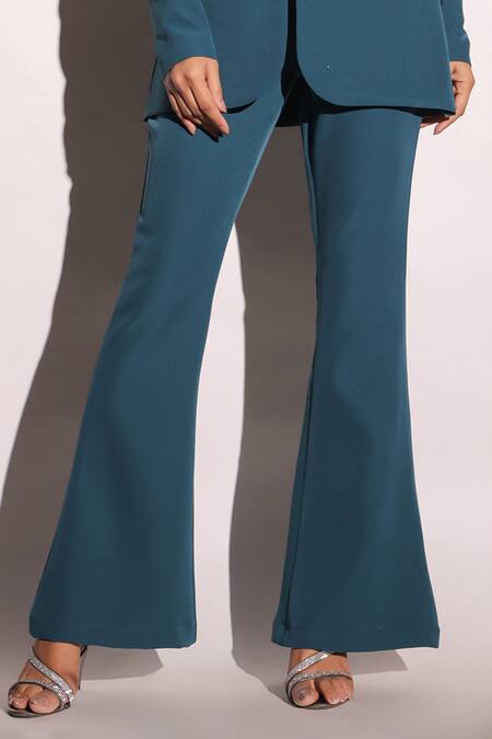 Buy B'Infinite Blue Crepe Embroidered Tassels Lapel Collar Lagoon Blazer And Trouser Set Buy_B'Infinite_Blue Crepe Embroidered Tassels Lapel Collar Lagoon Blazer And Trouser Set