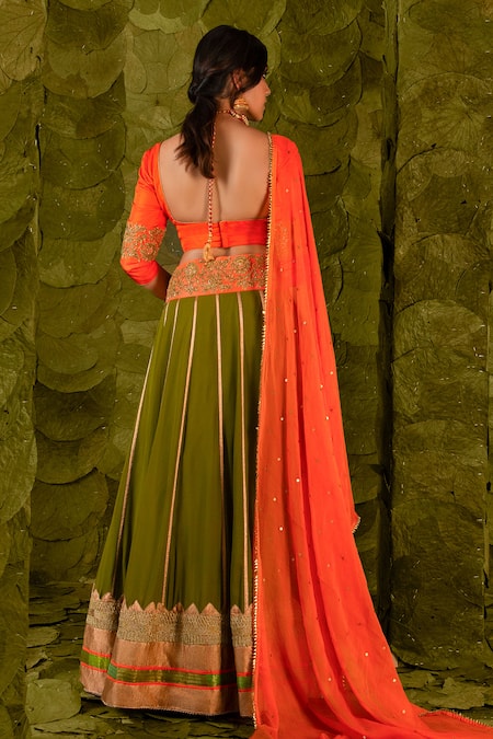 Shop Green Net Embroidered A Line Lehenga Wedding Wear Online at Best Price  | Cbazaar