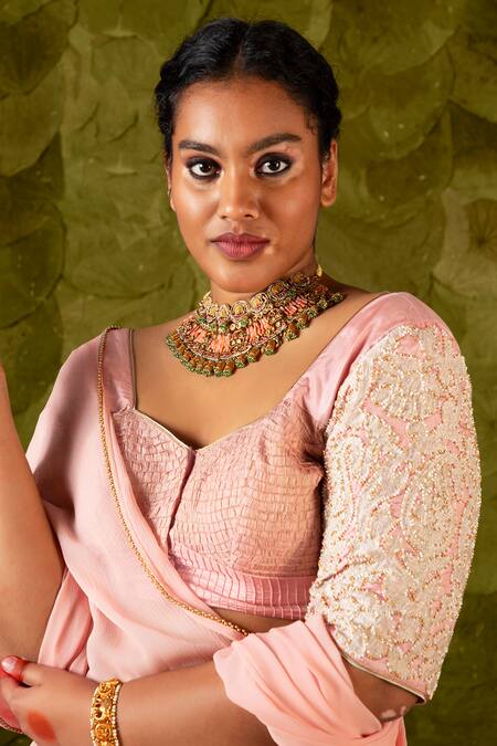 Latha Puttanna_Pink Karnataka Silk Embroidered Beads Scoop Vorgithi Paisley Lehenga Set _Online_at_Aza_Fashions