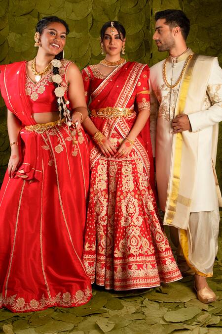 Shop_Latha Puttanna_Cream Matka Silk Hand Embroidered Aari Gold Beaten Gandu Horse Sherwani _Online_at_Aza_Fashions