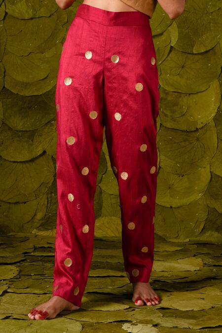 Latha Puttanna Magenta Chintamani Silk Hand Embroidered Aari Gold Tangi Kurta And Pant Set Online at Aza Fashions Latha Puttanna_Magenta Chintamani Silk Hand Embroidered Aari Gold Tangi Kurta And Pant Set_Online_at_Aza_Fashions