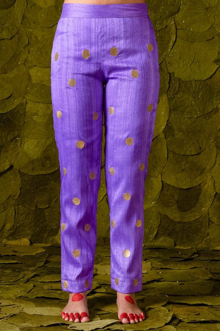 Shop_Latha Puttanna_Purple Chintamani Silk Hand Embroidered Aari Tangi Straight Kurta And Pant Set_Online_at_Aza_Fashions