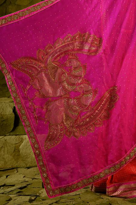 Latha Puttanna_Pink Organza Embroidered Aari Hennu And Work Dupatta  _Online_at_Aza_Fashions
