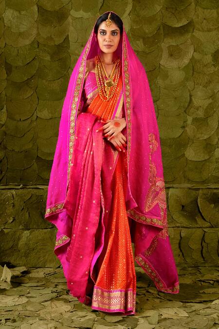 Shop_Latha Puttanna_Pink Organza Embroidered Aari Hennu And Work Dupatta  _at_Aza_Fashions