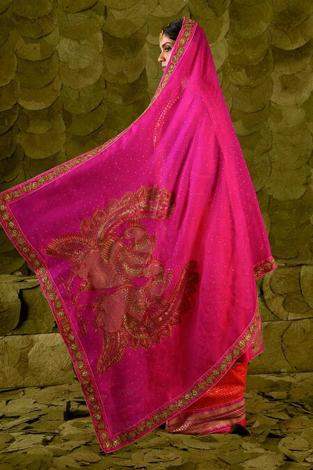 Buy_Latha Puttanna_Pink Organza Embroidered Aari Hennu And Work Dupatta  _Online_at_Aza_Fashions