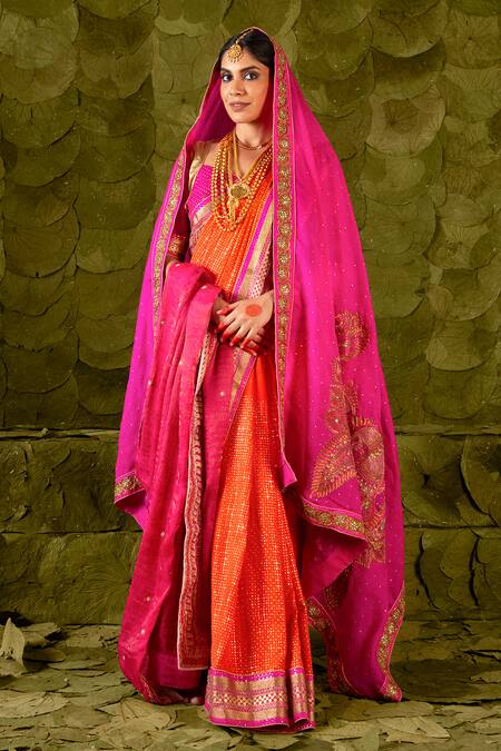 Latha Puttanna_Pink Organza Embroidered Aari Hennu And Work Dupatta  _at_Aza_Fashions