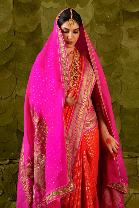 Buy_Latha Puttanna_Pink Organza Embroidered Aari Hennu And Work Dupatta  