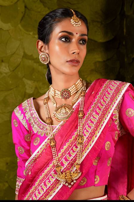 Latha Puttanna_Pink Karnataka Embroidered Tape Hennu Aari Bridal Lehenga Set _at_Aza_Fashions