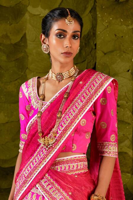 Buy_Latha Puttanna_Pink Karnataka Embroidered Tape Hennu Aari Bridal Lehenga Set 