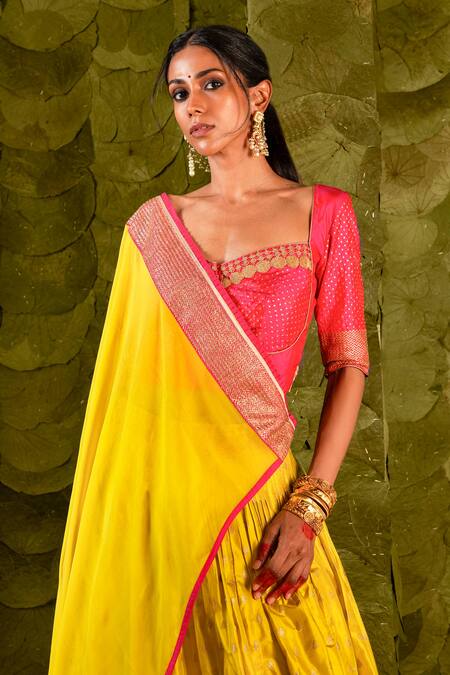 Latha Puttanna Yellow Chintamani Silk Embroidered Zari Sweetheart Nadini Lehenga Set Online at Aza Fashions Latha Puttanna_Yellow Chintamani Silk Embroidered Zari Sweetheart Nadini Lehenga Set_Online_at_Aza_Fashions