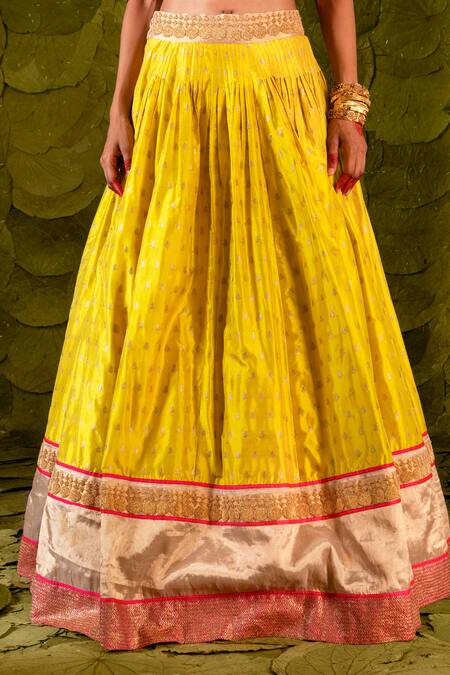 Shop Latha Puttanna Yellow Chintamani Silk Embroidered Zari Sweetheart Nadini Lehenga Set Online at Aza Fashions Shop_Latha Puttanna_Yellow Chintamani Silk Embroidered Zari Sweetheart Nadini Lehenga Set_Online_at_Aza_Fashions