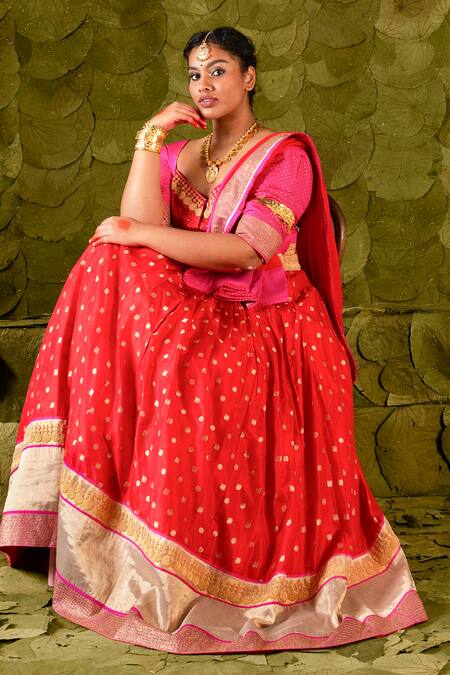 Shop Latha Puttanna Pink Kota Doria, Silk Zari Sweetheart Nadini Beaten Embroidered Lehenga Set Online at Aza Fashions Shop_Latha Puttanna_Pink Kota Doria, Silk Zari Sweetheart Nadini Beaten Embroidered Lehenga Set_Online_at_Aza_Fashions