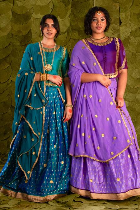 Latha Puttanna_Purple Chintamani Embroidered Tape Round Tangi Gota And Lehenga Set_Online_at_Aza_Fashions