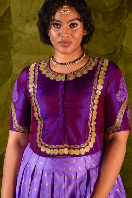 Buy_Latha Puttanna_Purple Chintamani Embroidered Tape Round Tangi Gota And Lehenga Set_Online_at_Aza_Fashions