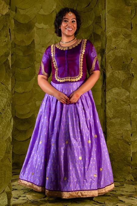 Shop_Latha Puttanna_Purple Chintamani Embroidered Tape Round Tangi Gota And Lehenga Set_Online_at_Aza_Fashions