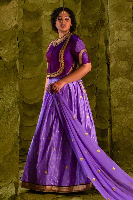Latha Puttanna_Purple Chintamani Embroidered Tape Round Tangi Gota And Lehenga Set_at_Aza_Fashions