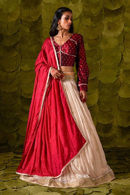Pakistani Red Lehenga with Open Shirt Bridal Dress Online – Nameera by  Farooq