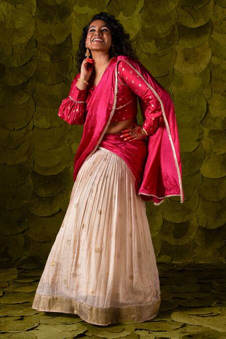 Latha Puttanna_Off White Silk, Crepe Zari, Sequins Attige Beaten Embroidered Lehenga Set _at_Aza_Fashions
