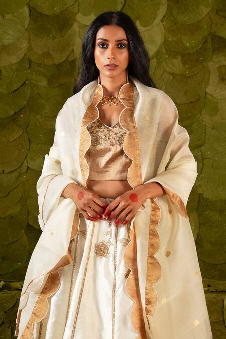 Latha Puttanna Cream Silk, Organza, Kota Doria Sequins, Beads, Gelathi Rose Motif Lehenga Set Online at Aza Fashions Latha Puttanna_Cream Silk, Organza, Kota Doria Sequins, Beads, Gelathi Rose Motif Lehenga Set _Online_at_Aza_Fashions