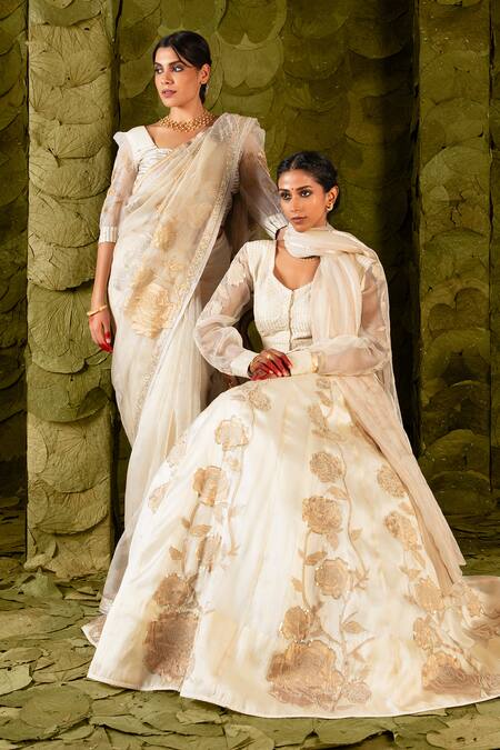 Latha Puttanna Cream Silk, Organza, Kota Doria, Crepe Embroidery, Sose Work Lehenga Set Online at Aza Fashions Latha Puttanna_Cream Silk, Organza, Kota Doria, Crepe Embroidery, Sose Work Lehenga Set _Online_at_Aza_Fashions