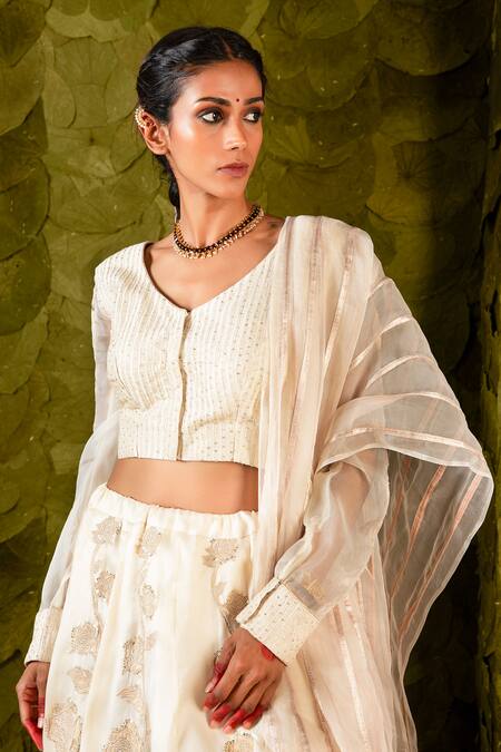 Buy Latha Puttanna Cream Silk, Organza, Kota Doria, Crepe Embroidery, Sose Work Lehenga Set Online at Aza Fashions Buy_Latha Puttanna_Cream Silk, Organza, Kota Doria, Crepe Embroidery, Sose Work Lehenga Set _Online_at_Aza_Fashions