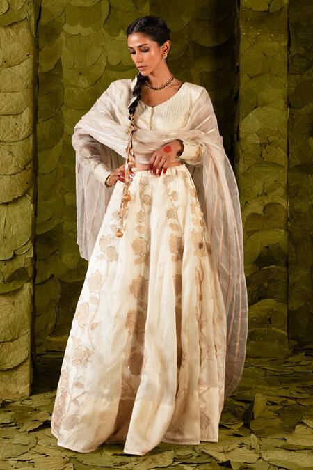 Shop Latha Puttanna Cream Silk, Organza, Kota Doria, Crepe Embroidery, Sose Work Lehenga Set Online at Aza Fashions Shop_Latha Puttanna_Cream Silk, Organza, Kota Doria, Crepe Embroidery, Sose Work Lehenga Set _Online_at_Aza_Fashions