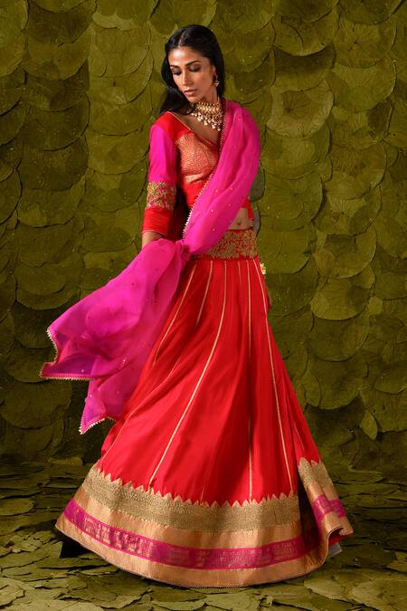 Latha Puttanna_Pink Organza, Silk, Kota Doria Sequins, Beads Akka Zari Embroidered Lehenga Set _at_Aza_Fashions