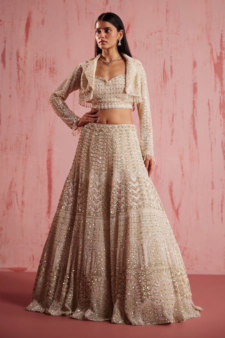 Roqa Aiden Pearl Embellished Floral Lehenga Jacket Set 