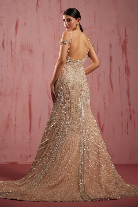 Roqa Zerena Scallop Crystal Embellished Mermaid Gown 
