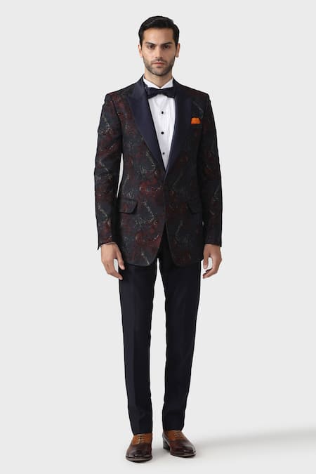 Raghavendra Rathore Jodhpur_Maroon Wool Embroidery The Pollock Tuxedo Jacket _Online_at_Aza_Fashions