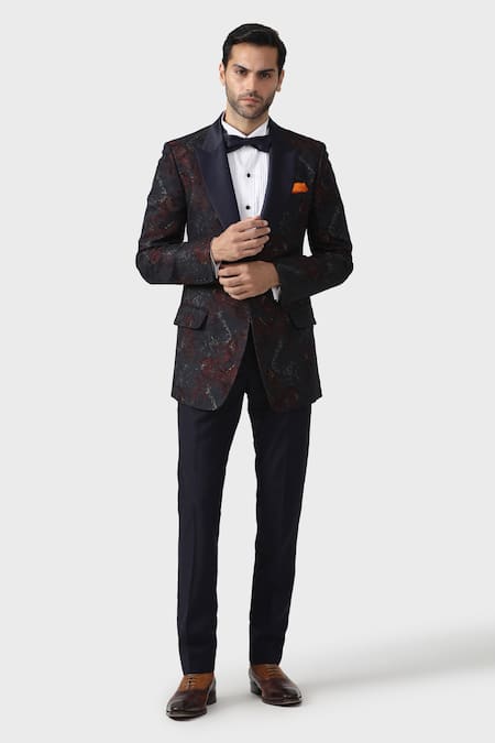 Buy_Raghavendra Rathore Jodhpur_Maroon Wool Embroidery The Pollock Tuxedo Jacket _Online_at_Aza_Fashions