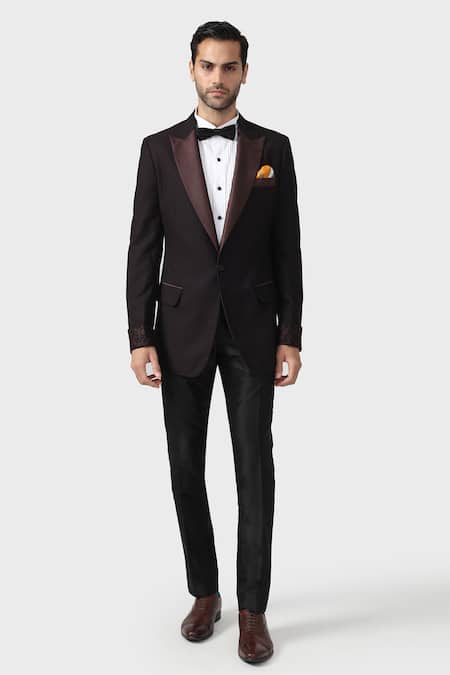 Raghavendra Rathore Jodhpur_Brown Wool Embroidery The Burnt Sienna Tuxedo _Online_at_Aza_Fashions