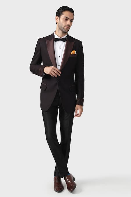 Buy_Raghavendra Rathore Jodhpur_Brown Wool Embroidery The Burnt Sienna Tuxedo _Online_at_Aza_Fashions