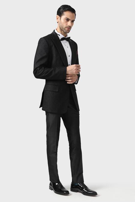 Raghavendra Rathore Jodhpur_Black Silk, Jacquard Embroidery The Argyll Tuxedo _Online_at_Aza_Fashions