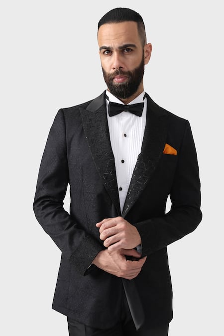 Raghavendra Rathore Jodhpur_Black Wool The Shard Tuxedo _at_Aza_Fashions