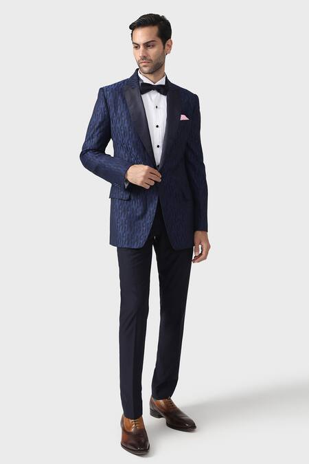 Buy_Raghavendra Rathore Jodhpur_Blue Wool The Colour Block Tuxedo _Online_at_Aza_Fashions