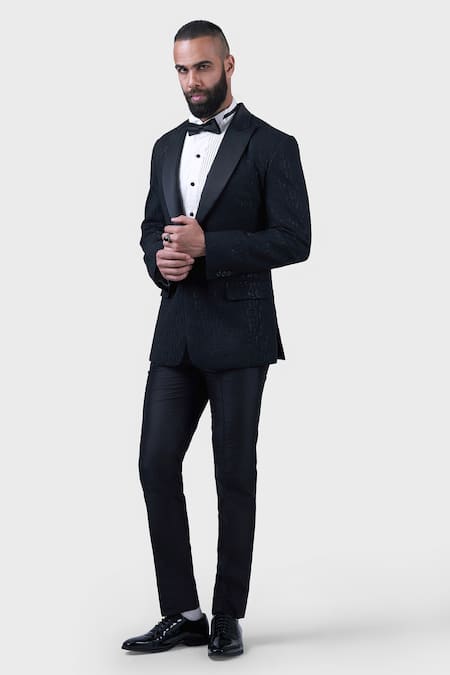 Raghavendra Rathore Jodhpur_Black Wool Sequins The Dew Drop Tuxedo _Online_at_Aza_Fashions