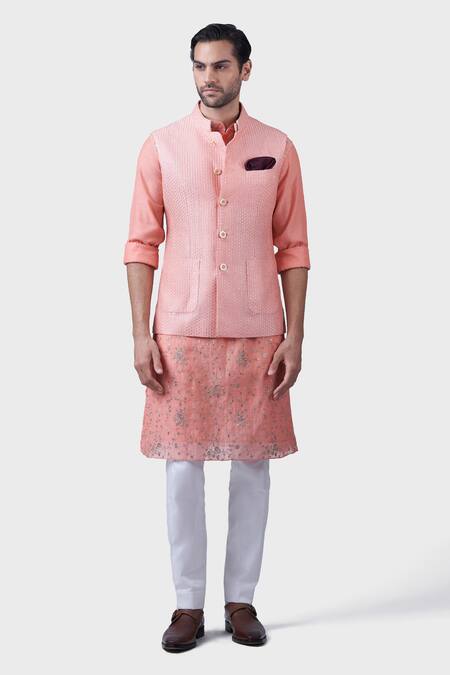 Raghavendra Rathore Jodhpur Pink Silk Sequins The Speckled Jacquard Textured Waistcoat Online at Aza Fashions Raghavendra Rathore Jodhpur_Pink Silk Sequins The Speckled Jacquard Textured Waistcoat _Online_at_Aza_Fashions