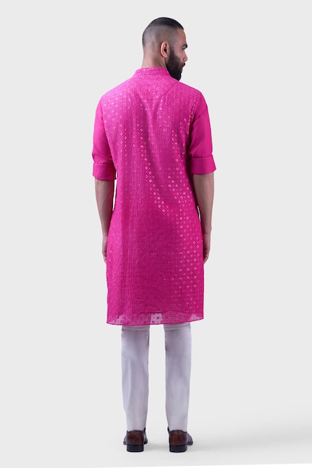 Shop Raghavendra Rathore Jodhpur Pink Silk Sequins, Embroidery Tulia And Thread Kurta at Aza Fashions Shop_Raghavendra Rathore Jodhpur_Pink Silk Sequins, Embroidery Tulia And Thread Kurta _at_Aza_Fashions