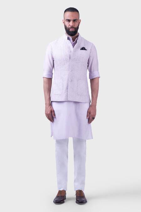 Buy_Raghavendra Rathore Jodhpur_Purple Silk Sequins, Embroidery Geometric Pattern Waistcoat _Online_at_Aza_Fashions