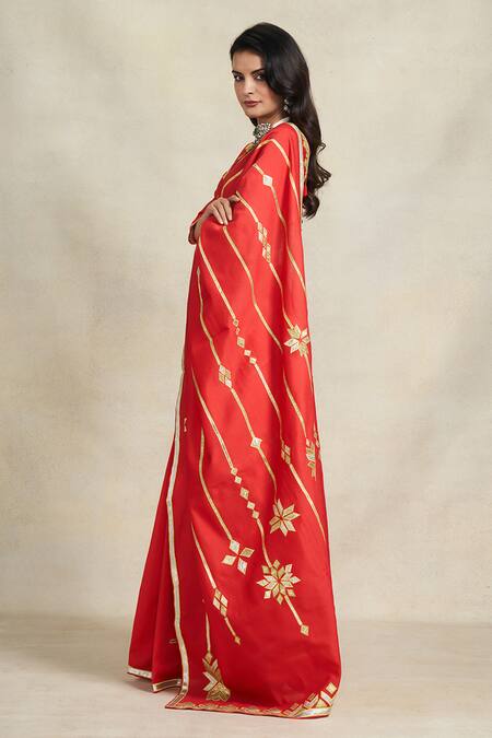 Buy_Gulabo By Abu Sandeep_Red Chanderi Gota Patti Embellished Saree _Online_at_Aza_Fashions