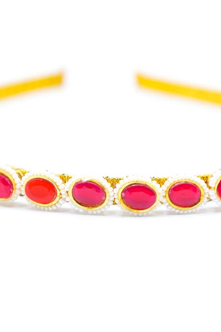 Foot Fuel Gold Crystals, Beads Embellished Brooch Hairband Online at Aza Fashions Foot Fuel_Gold Crystals, Beads Embellished Brooch Hairband _Online_at_Aza_Fashions